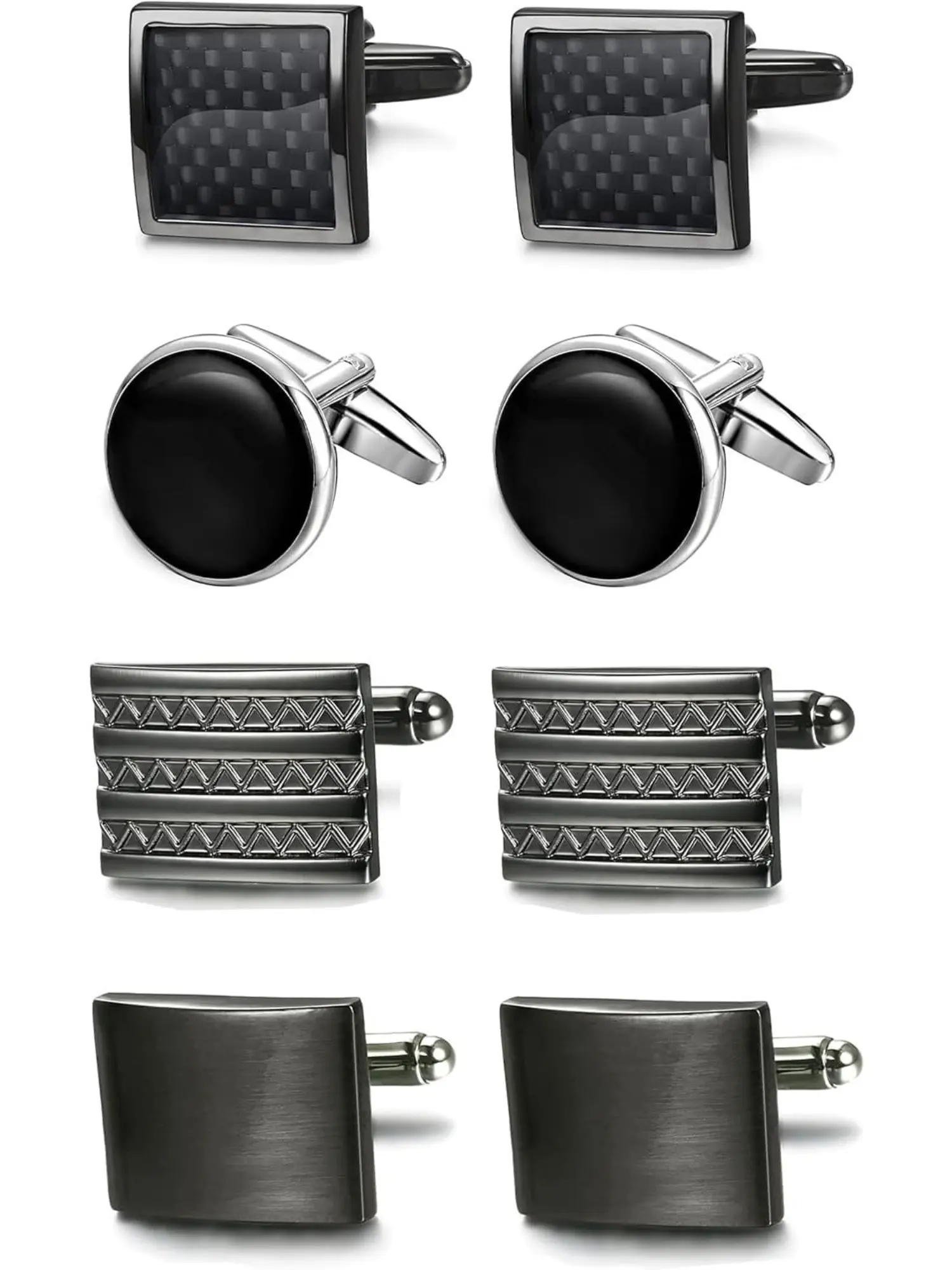4Pairs Tie Clips Cufflink Set for Men Classic Wedding Cufflinks.