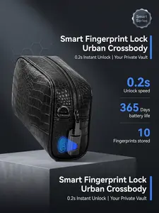Luxurious Crocodile Pattern Crossbody Bag, Smart Fingerprint Lock, Anti-Theft Design, Ideal for Daily Use and Travel