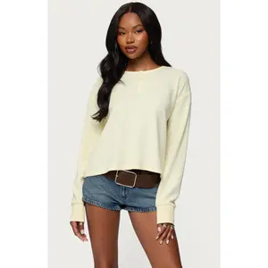 Edikted Women's Deni Long Sleeve Henley Waffle Top