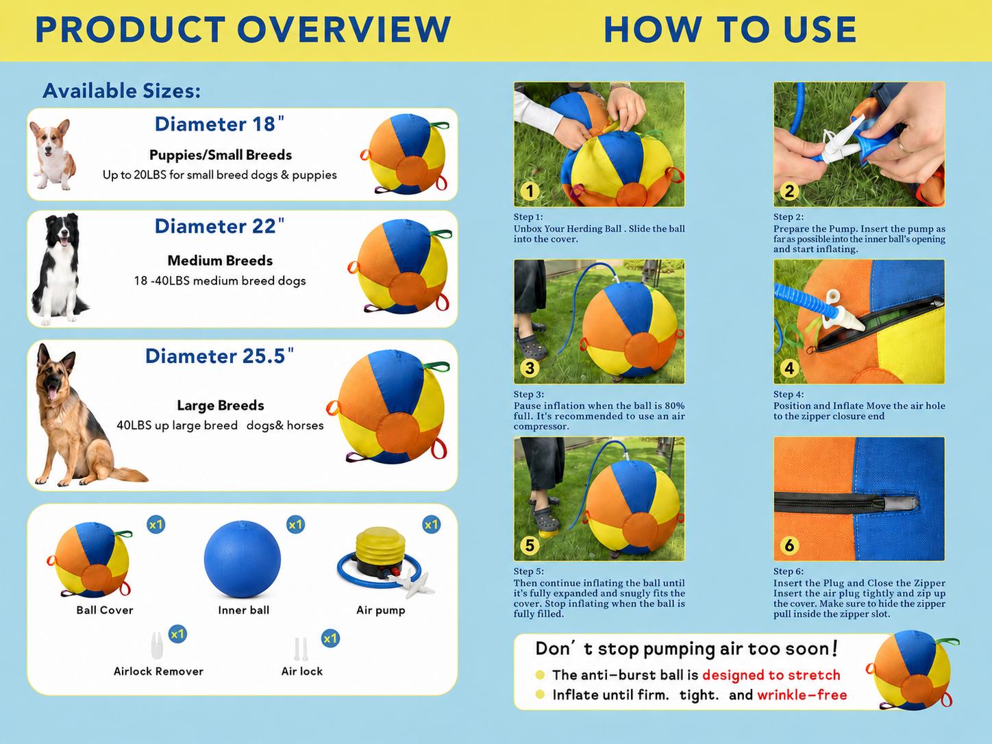 Inflatable Herding Ball for Dogs – Push & Chase Interactive Outdoor Dog Toy (NOT for Aggressive Chewer), herding toy, giant dog ball, outdoor park and grass training toy,play gift Inflatable Herding Ball for Dogs – Push & Chase Interactive Outdoor Dog Toy (NOT for Aggressive Chewer), herding toy, giant dog ball, outdoor park and grass training toy,play gift