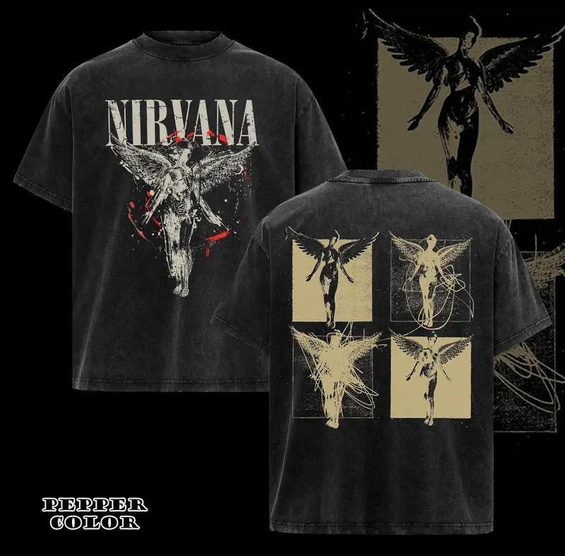 Vintage Nirvana in Utero Album 2 Sided Nirvana Rock Band Retro Music T-Shirt, Gift for Women for Men, Casual Top Unisex