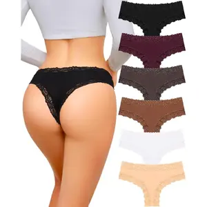 Cotton Underwear for Women Sexy Lace Hipster Panties Low Rise Breathable Brazilian Womens Cheeky 6 Pack S-XL