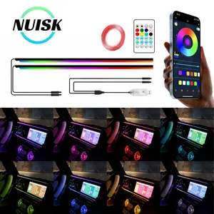 NUISK LED Color Cold Light Wireless Decoration Car Accessories Remote Control Atmosphere Lamp 110cm+110cm nilight truck Car LED rechargeable wireless