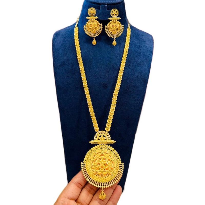 5 Grams High Quality 24k Gold Plated Indian Set with Intricate Design and Matching Earrings for Festive Wear