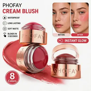 PHOFAY 3-in-1 Cream Blush Stick - Smooth Cosmetics Products with Moisturizer, Lightweight Pigmented Buildable Blush, Soft Matte Natural Glow, Waterproof Long-Lasting for Cheeks, Lips