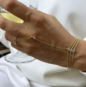 CORONÉ Three Layer CZ Hand Chain for Women Stainless Steel Hypoallergenic Tarnish-Free Waterproof