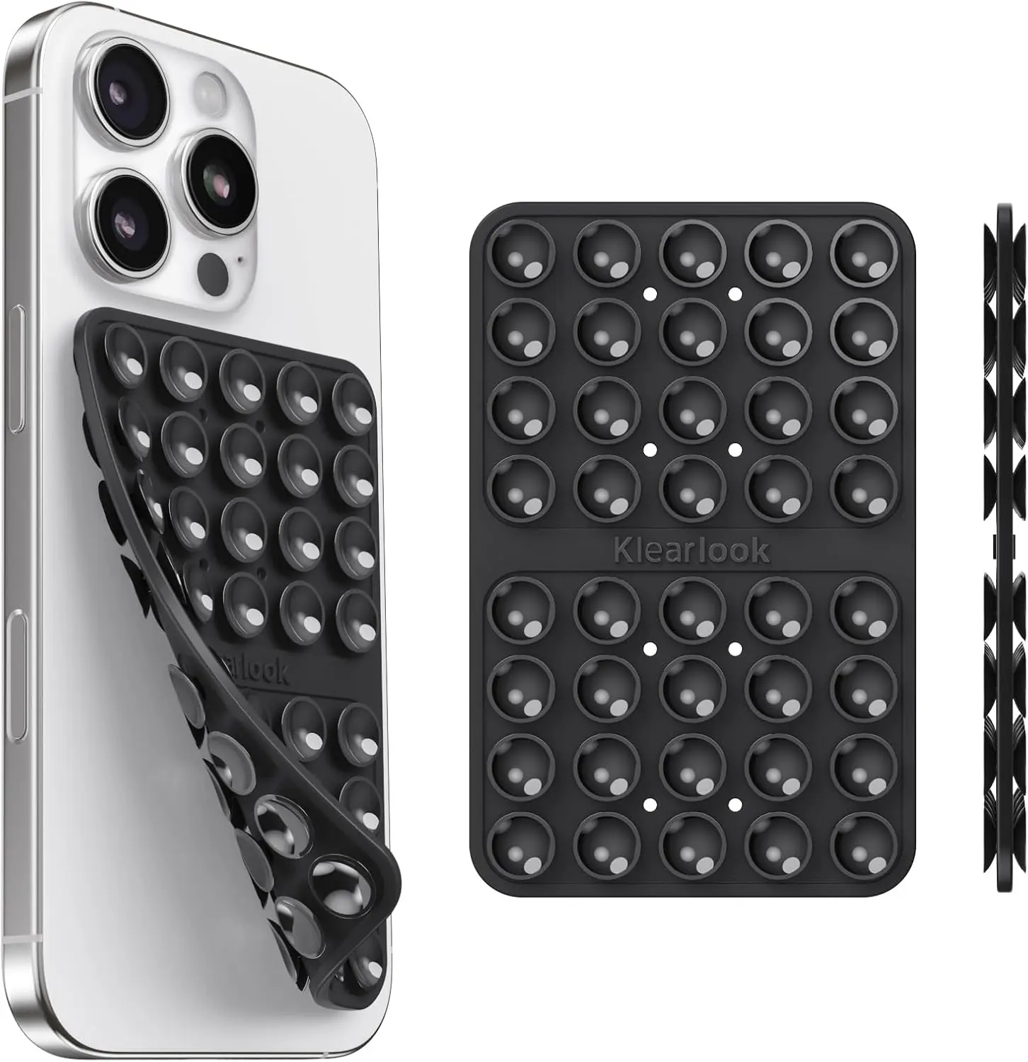 Klearlook Silicone Suction Cup Phone Case Mount Double Sided, Silicon Sticky Phone Grip with Higher Suction for Cell Phone, Hands-Free Phone Accessories Holder for Selfies and Videos, Black
