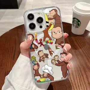 Curious George Monkey Pattern Clear Wireless Charging Protection Shockproof Slim Magnetic Phone Case For iPhone 17 16 15 Pro Max 14 13 12 11 X Plus Air