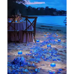 Flameless Candles, 24Pack Battery Operated Candles, LED Tea Lights Candles Battery Operated, Flickering Fake Candles for Halloween, Christmas, Valentine's Day, Wedding (Blue Candles) Home Decoration Lamp Table Bedside Lamp