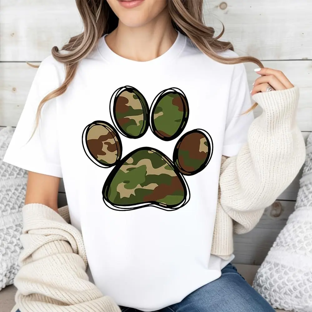 Camouflage Paw Print Graphic, Raglan Long-Sleeved T-Shirt, Military Army Theme, Casual Daily Wear Outdoor Activity