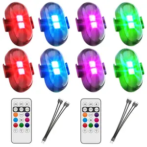 Rechargeable  Wireless LED Lights for Car with Remote Control, Wireless LED Strobe Lights 8 Color USB Charing IP65 Waterproof Anti-Collision Warning Light for Car Interior Truck Motorcycle Drone Aircraft Bike