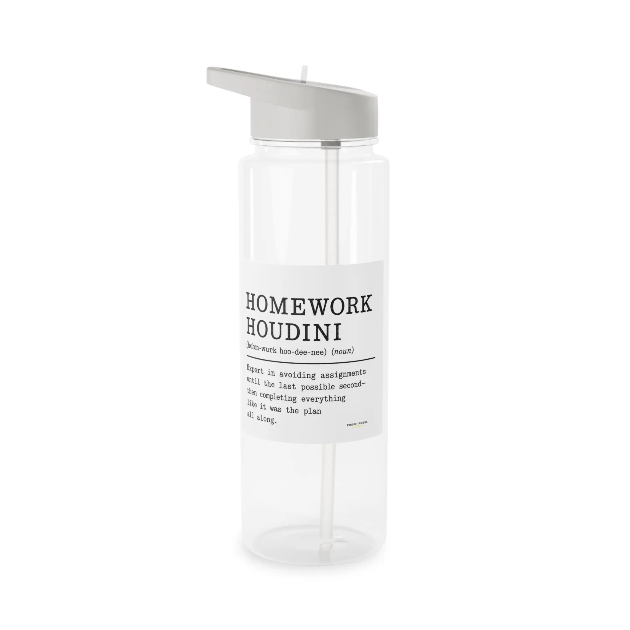 "Homework Houdini" Tritan Water Bottle – Funny Student Definition Bottle with Straw Lid
