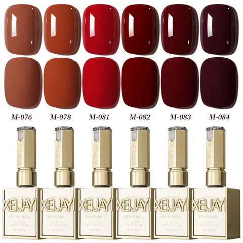 XEIJAYI 6PCS 15ML TPO-HEMA Free Colored Tube Assorted Colored Aesthetic Gel Nail Polish Set, 6 Rich Red Shades with Glossy Finish, Soak-Off UV LED Bottle for DIY Nails at Home, Salon Manicure/Pedicure