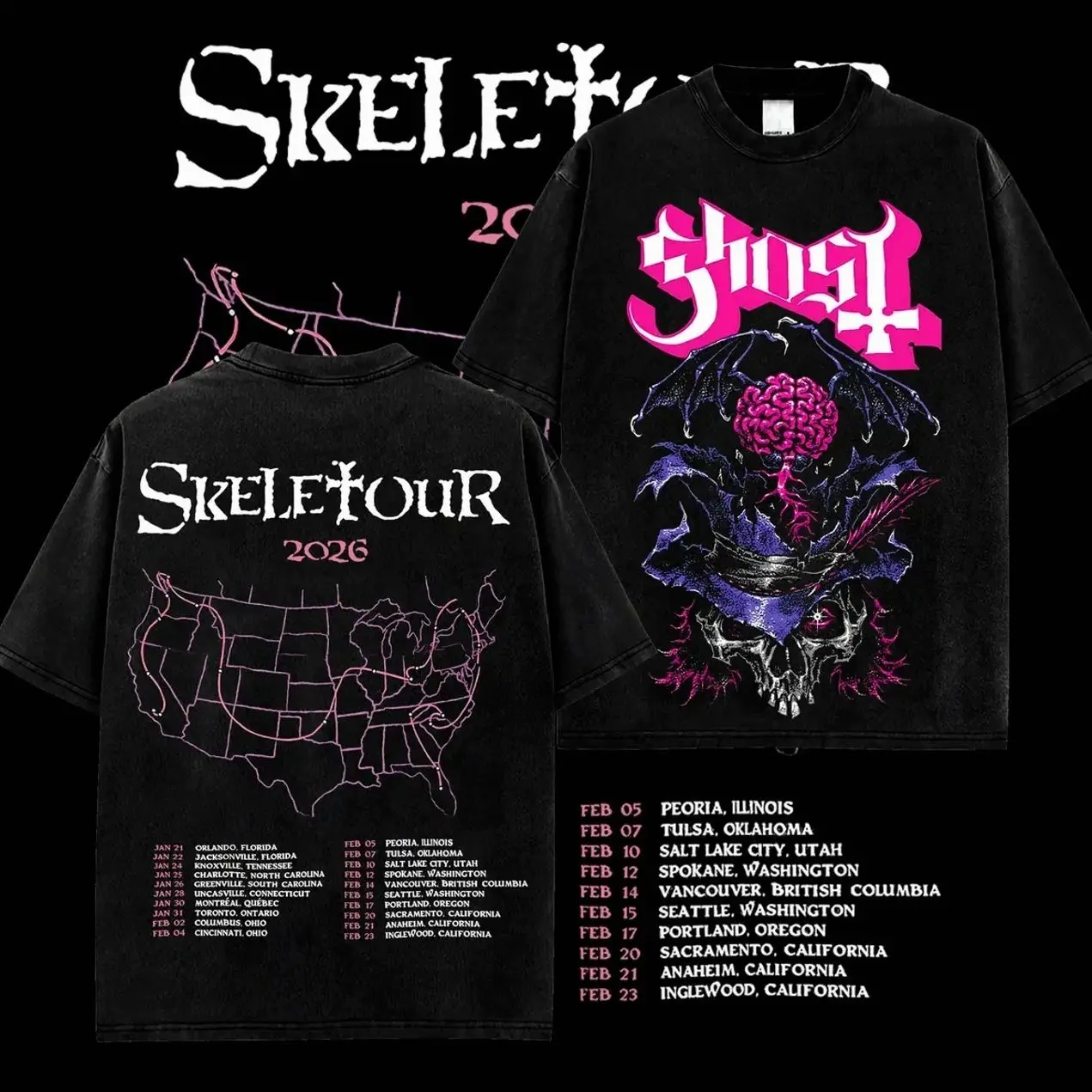 [MetalStyle] Ghost Band Skeletour 2026 Tour Date Retro Unisex 100% Heavyweight Cotton T-Shirt, Ghost Skeletour 2026 Tour Merch, Ghost Band Papa V Cotton T-shirt Gift For Rock Music Lovers, Gothic Punk Emo Grunge Y2K Outfits PXF