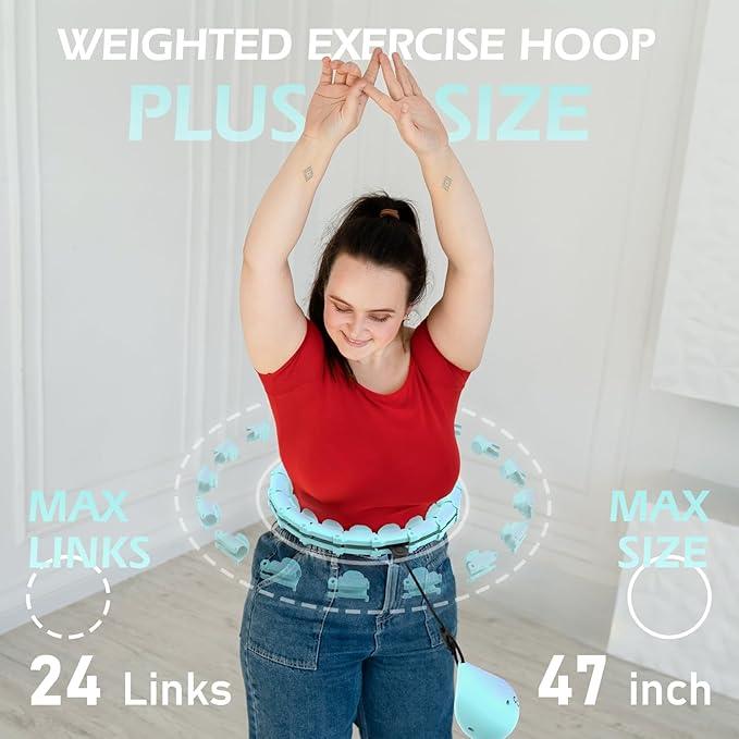 JLoibao Weighted  Circle 47" with 24 Detachable Links for Adults Fitness Adjustable Hoop Plus Size Smart Exercise Equipment Home Gym Kit Eco-Friendly ABS Material