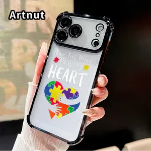 Phone Case for iPhone 17 16 Pro Max 15 Plus 14 13 12 11 E Air Puzzle Heart Bond Pattern Premium Plated Cover Casing Clear Protective Four Corners Air Cushion Anti-drop