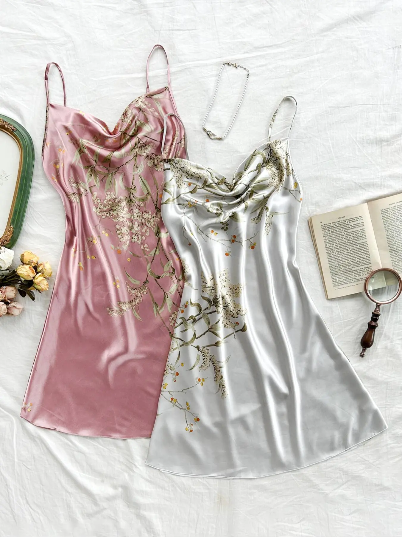 Women's Floral Print Satin Cami Nightdress, Fitted Draped Spaghetti Strap Sleeveless Nightgown, Soft Comfy Aesthetic Sleepwear Loungewear Set for Women - TikTok Shop Women's Floral Print Satin Cami Nightdress, Fitted Draped Spaghetti Strap Sleeveless Nightgown, Soft Comfy Aesthetic Sleepwear Loungewear Set for Women - TikTok Shop