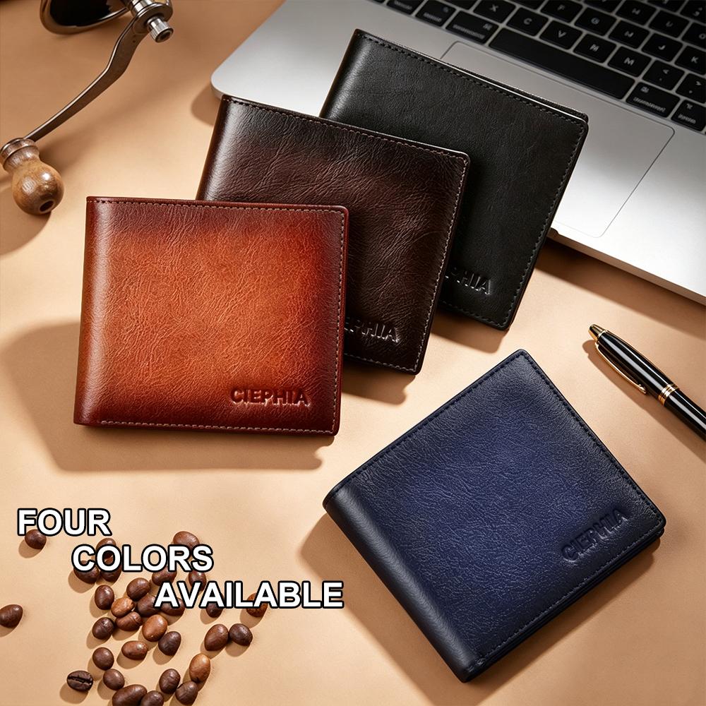 Men's Genuine Leather RFID Blocking Protection Wallet Retro Bifold Short Multifunction ID Credit Card Holder With 2 ID Wallets