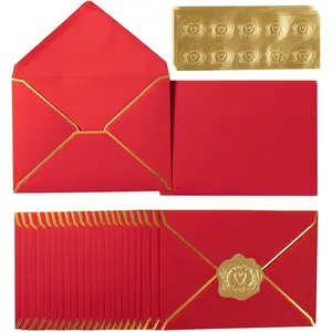 100 Pack Red A7 Envelopes 5 x 7 Card Envelopes with  Border for Office, Wedding , Invitations, Graduation,  Shower, Parties (5.32 x 7.28 Inches)