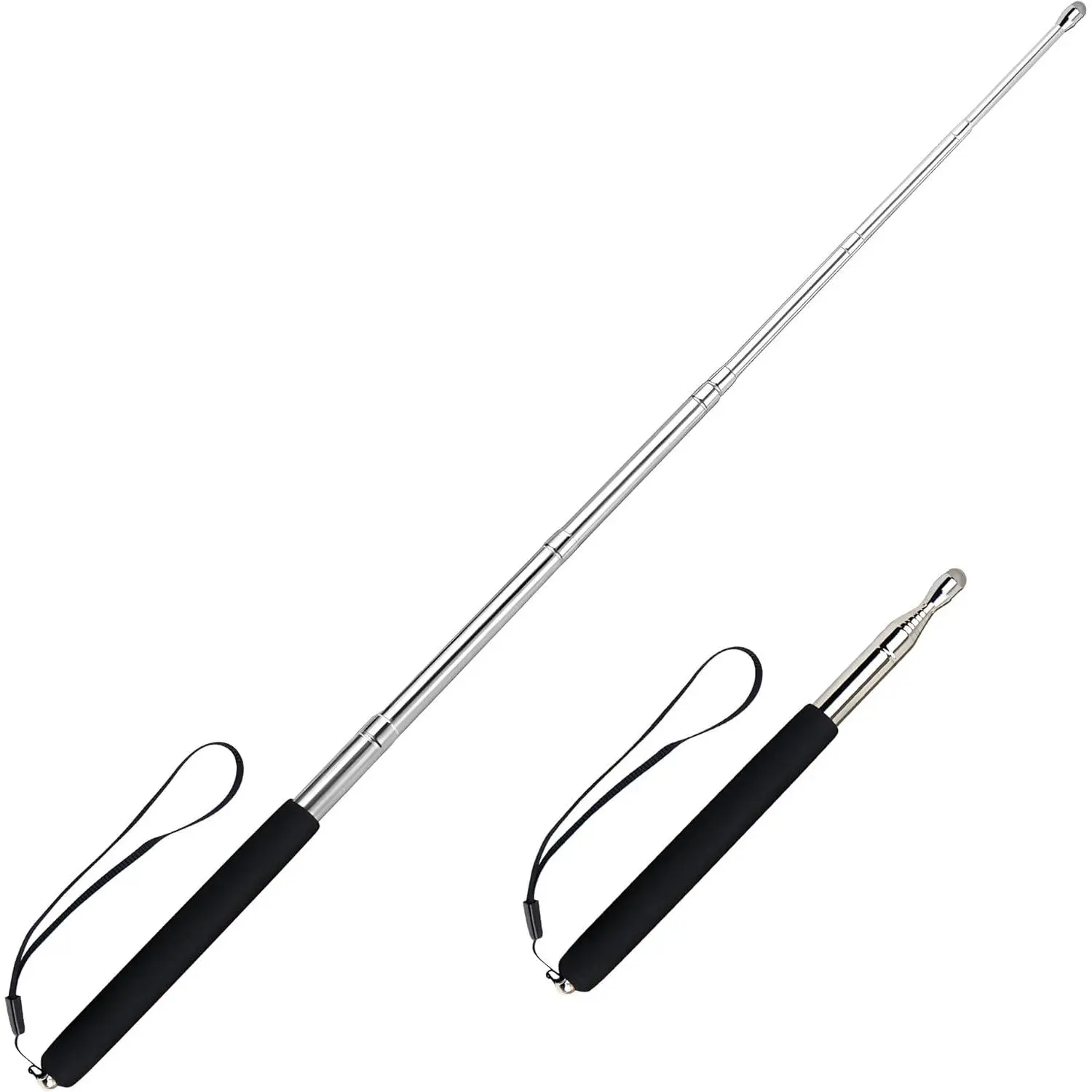 Retractable Teacher Pointer Stick with Smooth Sensitive Stylus Tablet Pen, for Classroom Teacher Coach Presenter, Black with Lanyard