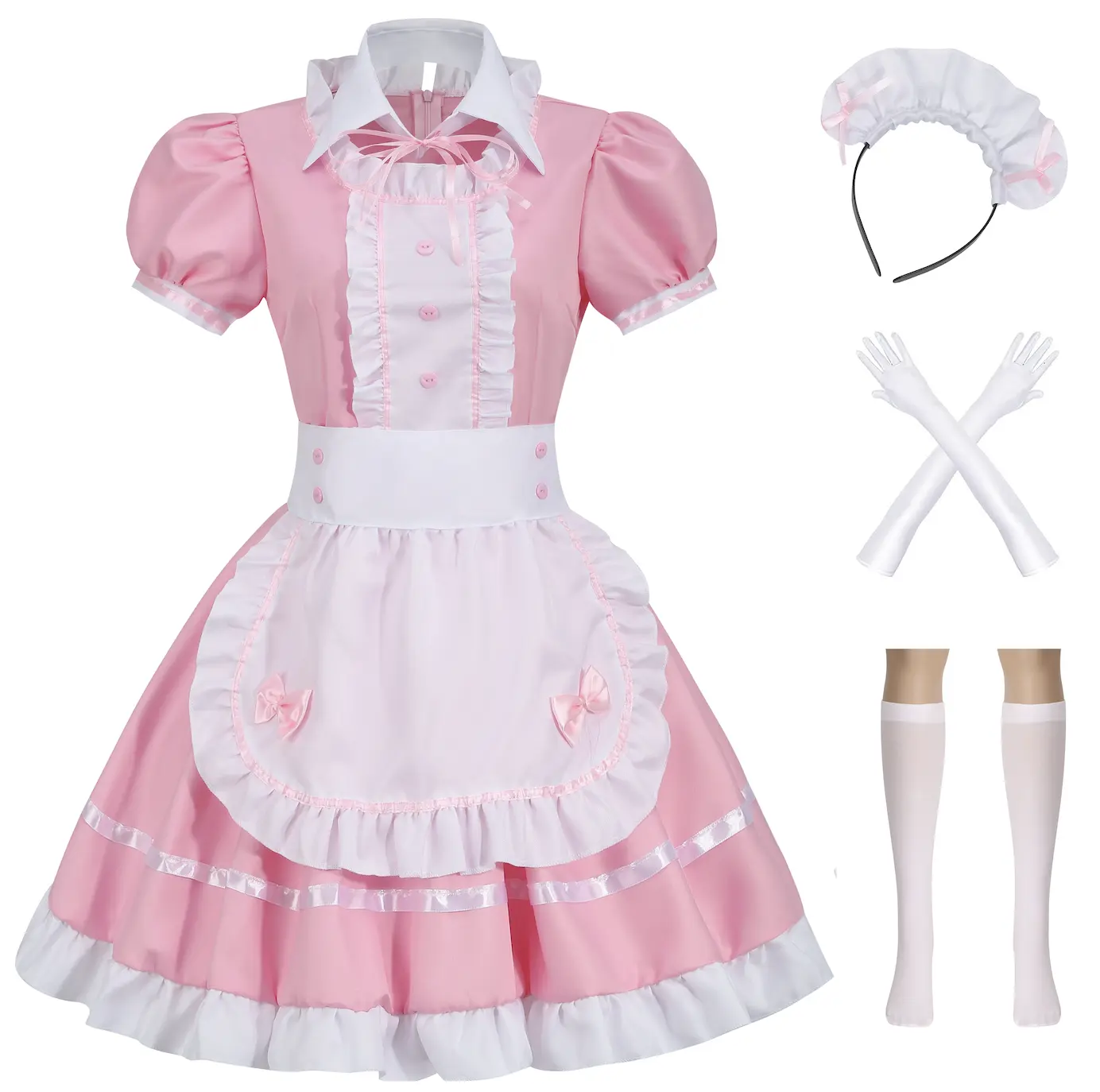 Women's Anime Cosplay Outfit Adult Pink Maid Apron Fancy Dress Womenswear Accessories halloween costumes Fitted plus size cute fursuit Skirt Clothes