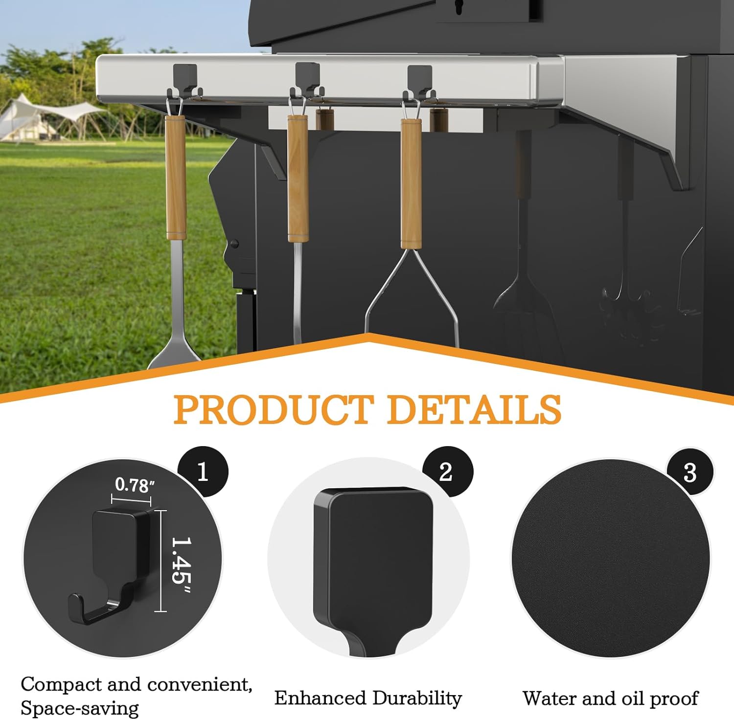 3 Pcs Magnetic Grill Hooks for Traeger Grills Rust Proof Outdoor Magnet Hooks for Pellet Smokers Hanging Barbecue Tools Kitchen Outdoor Use Easy Install Set of 3