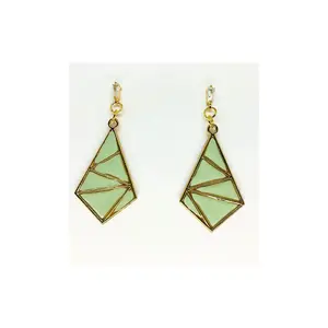 Mint Green Diamond Shaped Dangle with Rhinestone Stud Earring-Crafting By BB