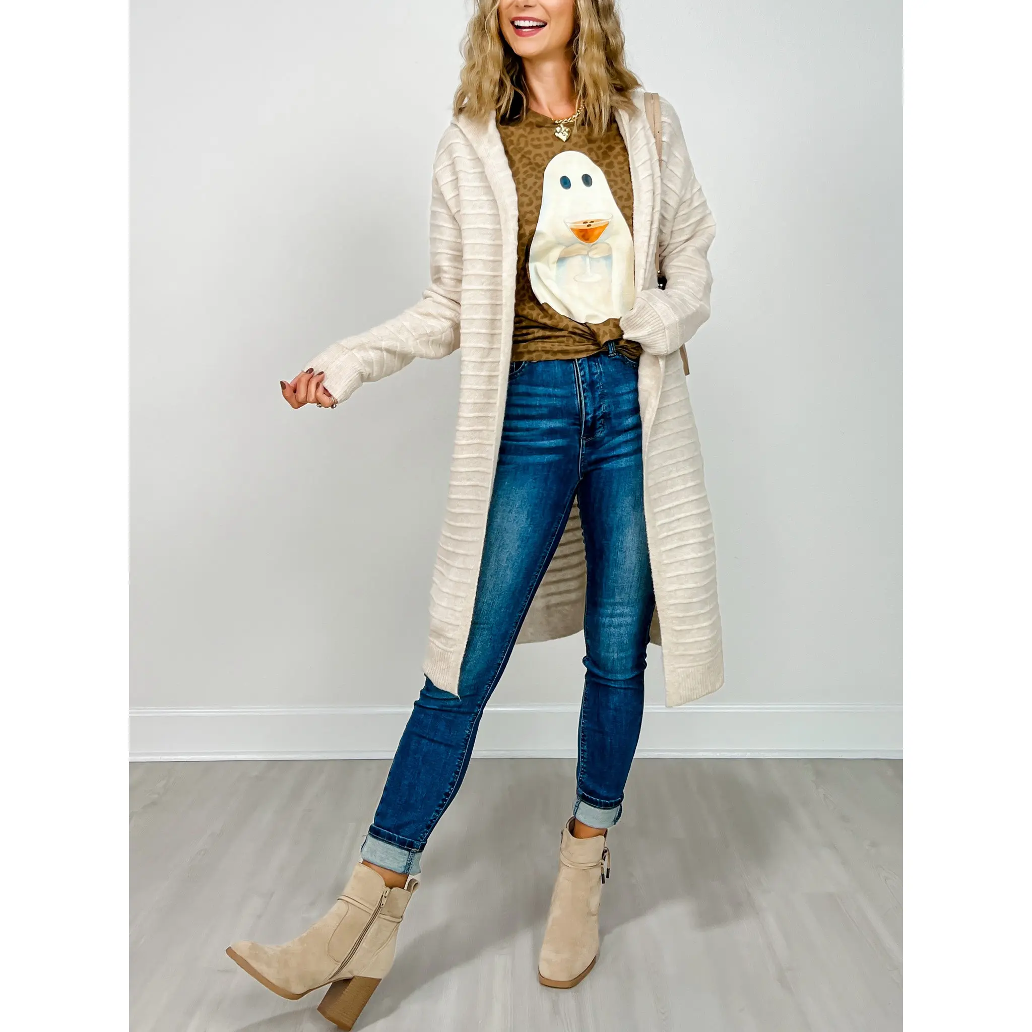 Long Sleeve Solid Knit Hooded Cardigan