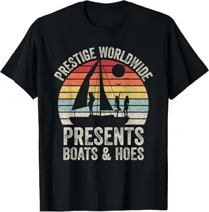Cotton Short Sleeve Shirt, Vintage Retro Prestige Worldwide Presents Boats And Hoes T-Shirt Adult size Streetwear,Menswear Casual Summer Tee,Fashion Gift