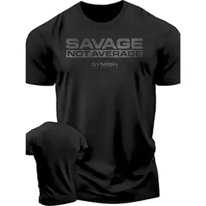 Men's & Women's Heavyweight 100% Cotton Gym Shirt - Savage Not Average Muscle Builder T-Shirt with Symphish Text & Weightlifting Graphic, Athletic Workout Top for Bodybuilding, Gym Training & Casual Streetwear - Ideal Fitness Gift
