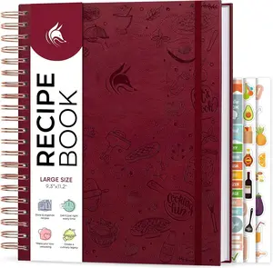 Recipe Book Spiral  Blank Family Cookbook  Empty Cooking Journal  Notebook Organizer to Write In Recipes  Large (Burgundy)