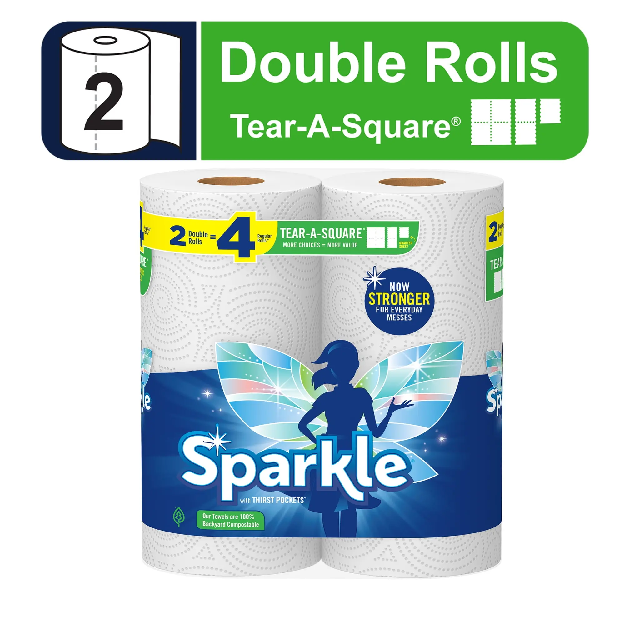 212 MAIN Sparkle 1026044 Tear-A-Square Double Ply Paper Towels, 6 x 11 in, 110 Sheets, White, 24-Count Pack for Kitchen Use, 2-Ply