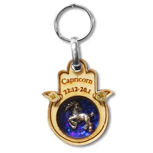 My Daily Styles Wood Hamsa Hand Keychain - Capricorn Zodiac Sign, Made in Israel