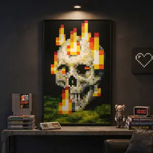 Pixel Art Skull Head Poster Wall Decor, Funny Game Poster Decor, Funny Wall Decor For Dorm Bedroom Game Room Home Decor, Pixel Art Decor for MC Fans, Perfect Gift
