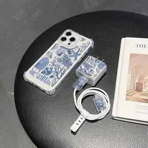 5-Piece iPhone Protection Kit Accessories with Transparent Shockproof Corners, Charging Cable Case, Silicone Cable Ties for iPhone 11 to 16 Models