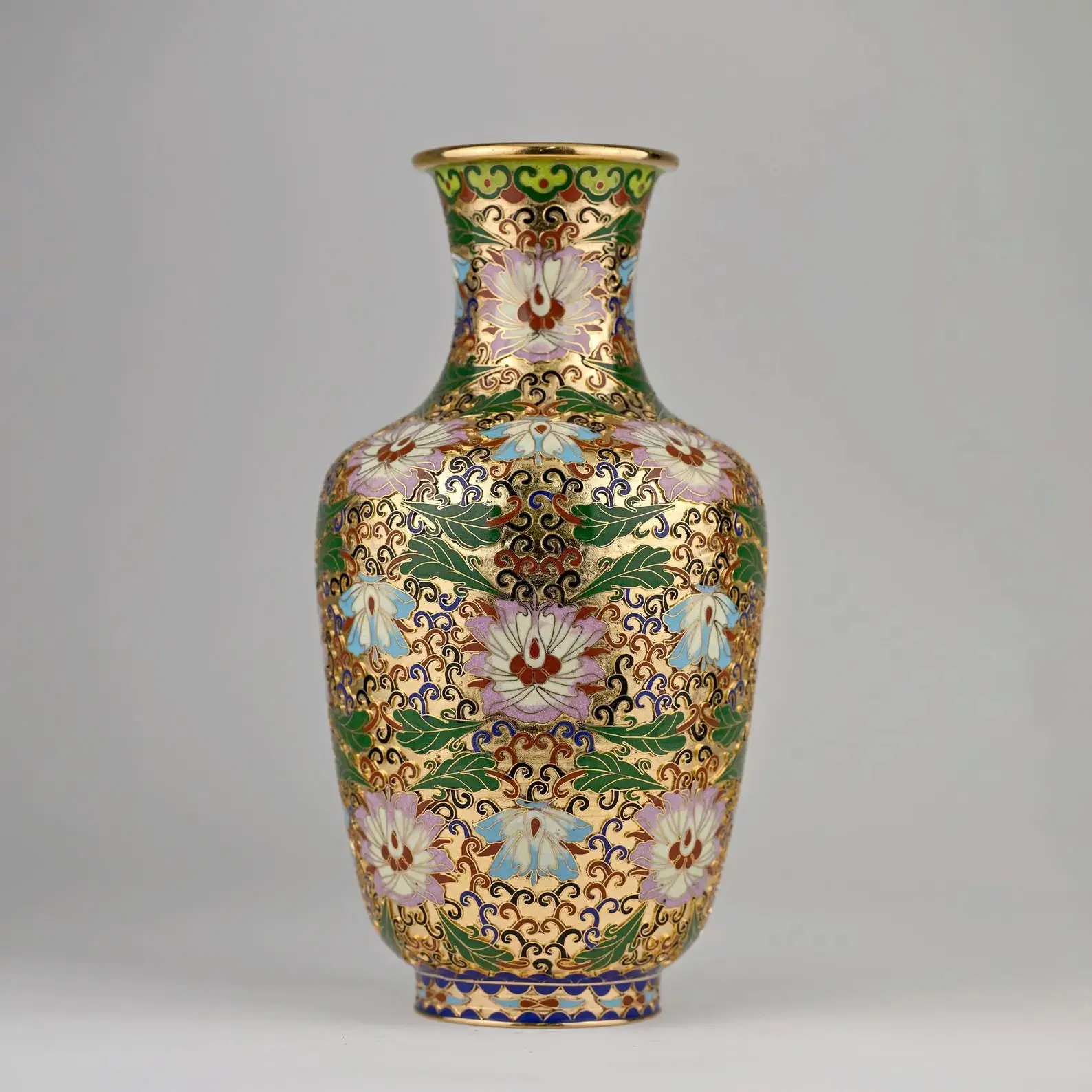 Cloisonné Vase | Enamel Vase | Gold Vase | Vintage Decor | Chinese | Floral