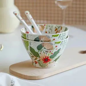 Colorful Cloud Flower Hat Bowl Ceramic Tableware, Salad Serving Bowls, French Vintage Style, High-Quality, Safe for Microwave and Dishwasher, for Vegetables Fruits Salad Desserts Rice