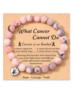 Breast Cancer Awareness Gifts, Ribbon Natural Stone Bracelets, Inspirational Cancer Gifts for Women