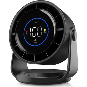 Desk Fan, Turbo Table Fan for Bedroom, 100-Speed Digital Display, Low Noise, 105 °   Adjustable Tilt, 7.5-inch, Rechargeable Battery, Wall-Mouted Design for Home, Office, Travel Dark Black
