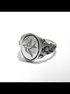 New Vintage Baroque Style Pattern Ring Handmade Finger Ring Vintage Embossed Ring Original Design Unique Trendy Jewelry Accessory, Non Tarnish Jewelry