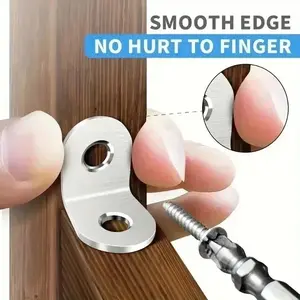 L Shaped Stainless Steel Corner Brace Set, 90 Degree Right Angle Bracket with Screws, Silver Color, for Wooden Shelves, Chairs, Tables