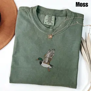 Embroidered Duck Comfort Colors Tshirt, Animal Lover Shirt, Embroidery Tee, Embroidered Gift Duck Shirt