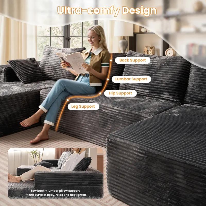 133" U Shape Cloud Couch Plus Sectional Sofa with Chaise Modern Modular Sofa with 7 Soft Pillows & Lounge Chairs Boneless Upholstered Couches for Living Room Bedroom Plush Corduroy Fabric U-Shaped Bed 133" U Shape Cloud Couch Plus Sectional Sofa with Chaise Modern Modular Sofa with 7 Soft Pillows & Lounge Chairs Boneless Upholstered Couches for Living Room Bedroom Plush Corduroy Fabric U-Shaped Bed