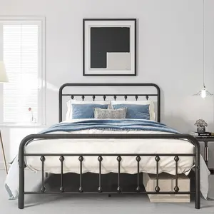 Full Size Metal Bed Frame with Vintage Headboard and Footboard, Premium Stable Steel Slat Support Mattress Foundation, No Box Spring Needed and Easy Assembly,Black(Full)