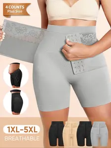 Women's Plus Size Front Button Tummy Control Pants, Breathable Fabric, Lace Trim Design, High Waist Butt Lifting, Casual Fit