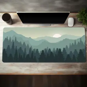 Landscape Forest Pattern Mouse Pad, Rectangle Gaming Mouse Pad, Decorative Mountains Pattern Non-Slip Rubber Base Stitched Edge Desk Pad For Home Office Desk