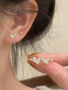 Heart-Shaped Rhinestone Decor Stud Earrings, Elegant Jewelry for Women for Party & Daily Wear, Trendy All-match & Exquisite Jewelry for Birthday Gift, High Quality Earrings