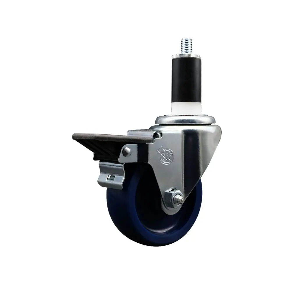 Service Caster SCC-EX20S3514-SPUS-PLB-138 Solid Polyurethane Expanding Stem Swivel Caster with Posi-Locking Brake, 3.5 in. Blue Wheels, 1.38 in. Stem, 300 lbs Capacity, Furniture Moving Wheel for Work & Shop Projects, Fits Round-Square Tubes