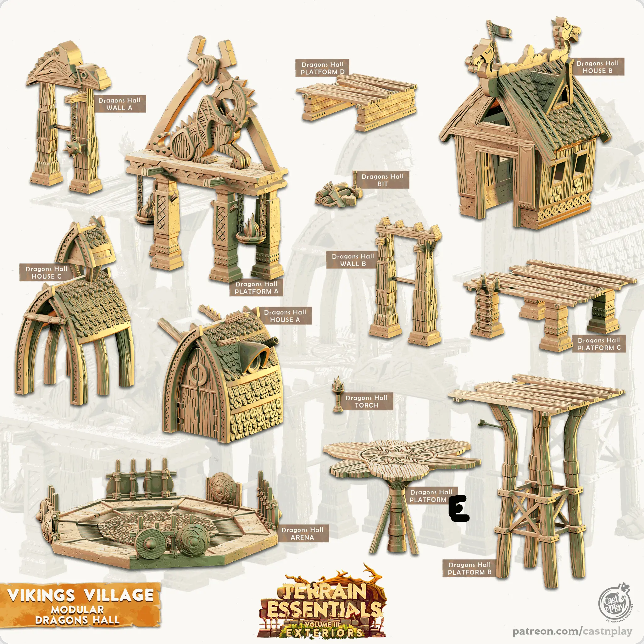 3D Printed Cast n Play Modular Dragon's Hall Vikings Village Set 28mm 32mm D&D