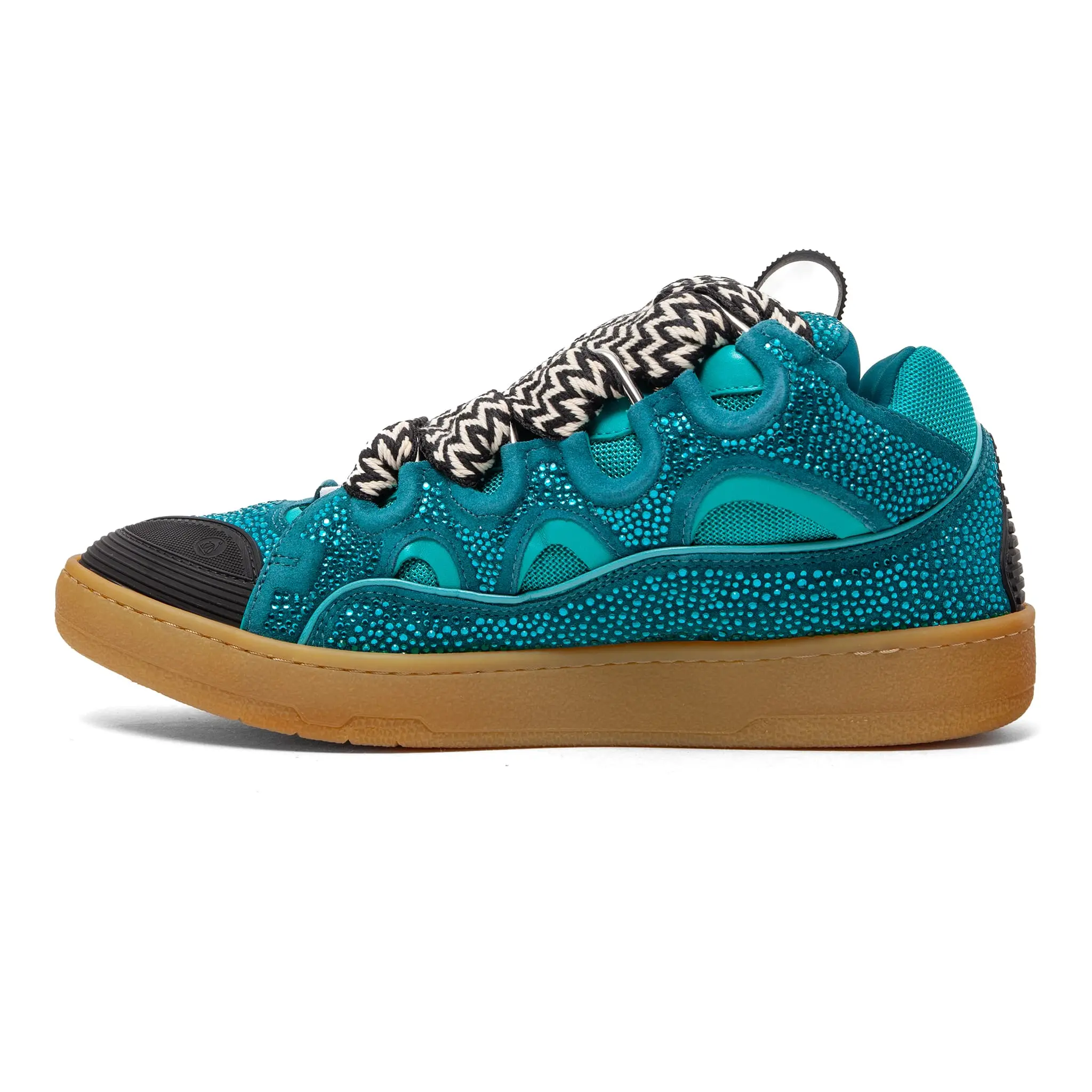 Lanvin Petrol Blue Multi Strass Leather Curb Casual Trainer, Men's